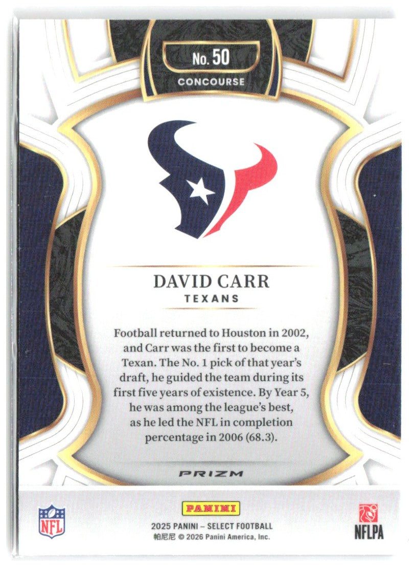 David Carr Panini Select - Black and Orange Prizm Shock 50 2025 Houston Texans