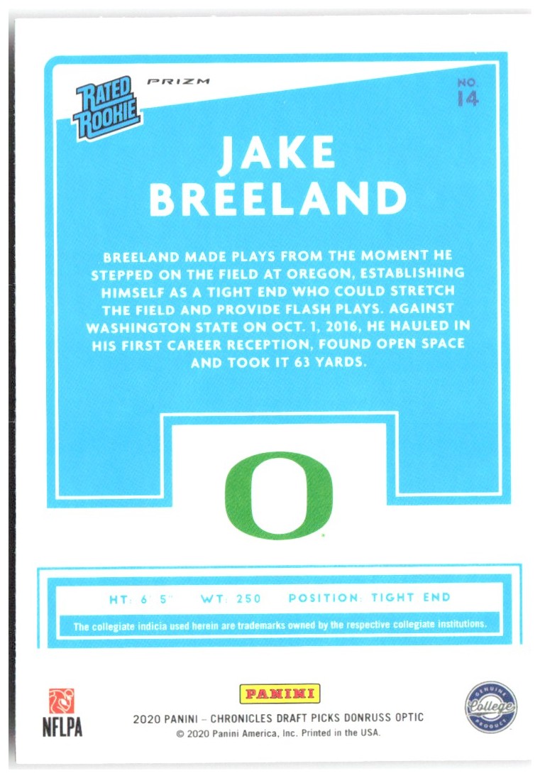 Jake Breeland Chronicles Optic Rated Rookies Draft Picks Red 14 2020 Oregon