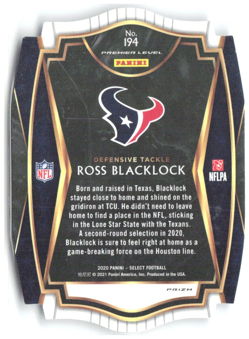 Ross Blacklock Panini Select - White Prizm Die Cut 194 2020 Houston Texans
