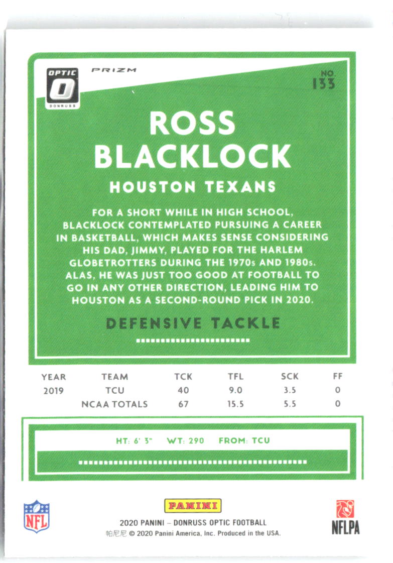 Ross Blacklock Donruss Optic - Holo 133 2020 Houston Texans
