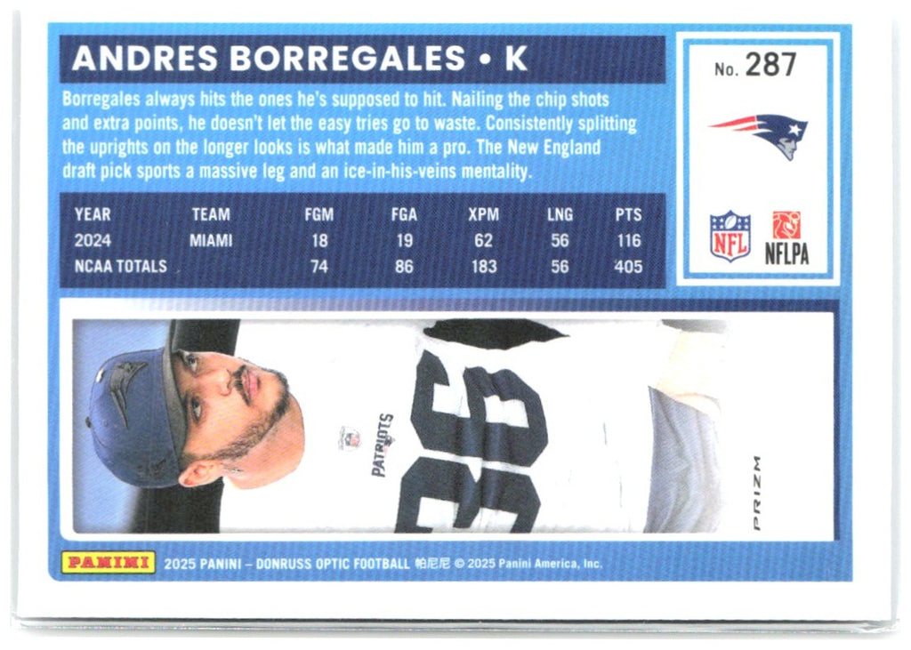 Andres Borregales Donruss Optic - Holo 287 2025 New England Patriots