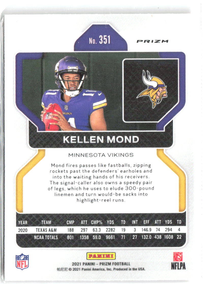 Kellen Mond Panini Prizm - Lazer 351 2021 Minnesota Vikings