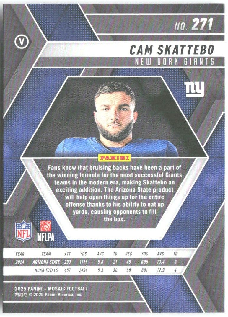 Cam Skattebo Panini Mosaic 271 2025 New York Giants RC