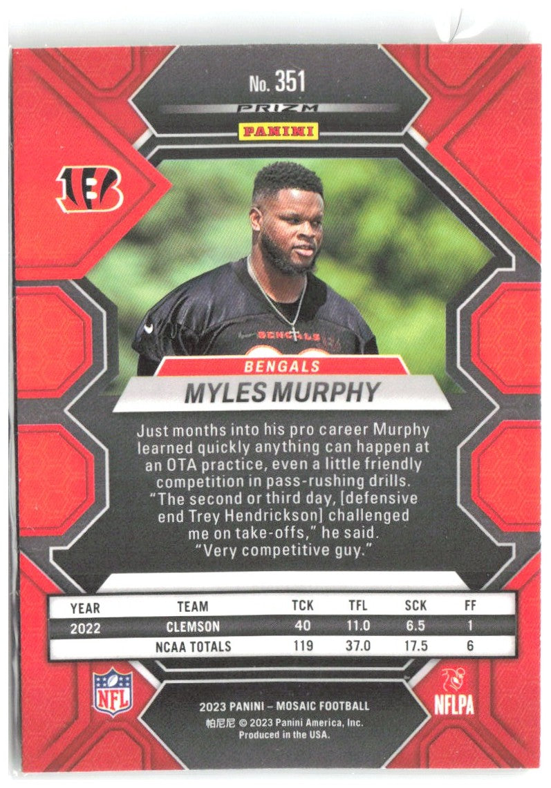Myles Murphy Panini Mosaic - Reactive Yellow Mosaic 351 2023 Cincinnati Bengals