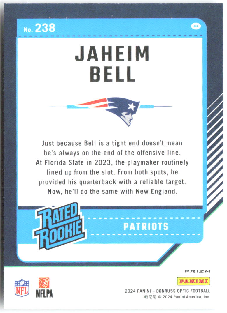 Jaheim Bell Donruss Optic - Holo 238 2024 New England Patriots