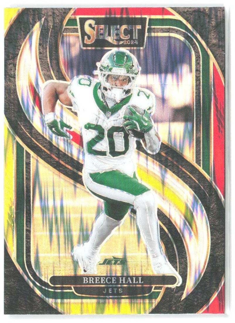 Breece Hall Panini Select - Red & Yellow Prizm Shock 111 2024 New York Jets