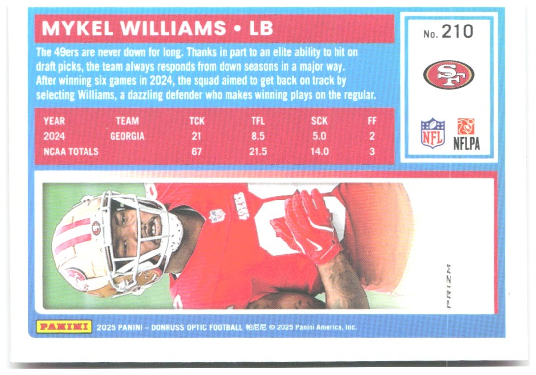 Mykel Williams Donruss Optic - Pink 210 2025 San Francisco 49ers