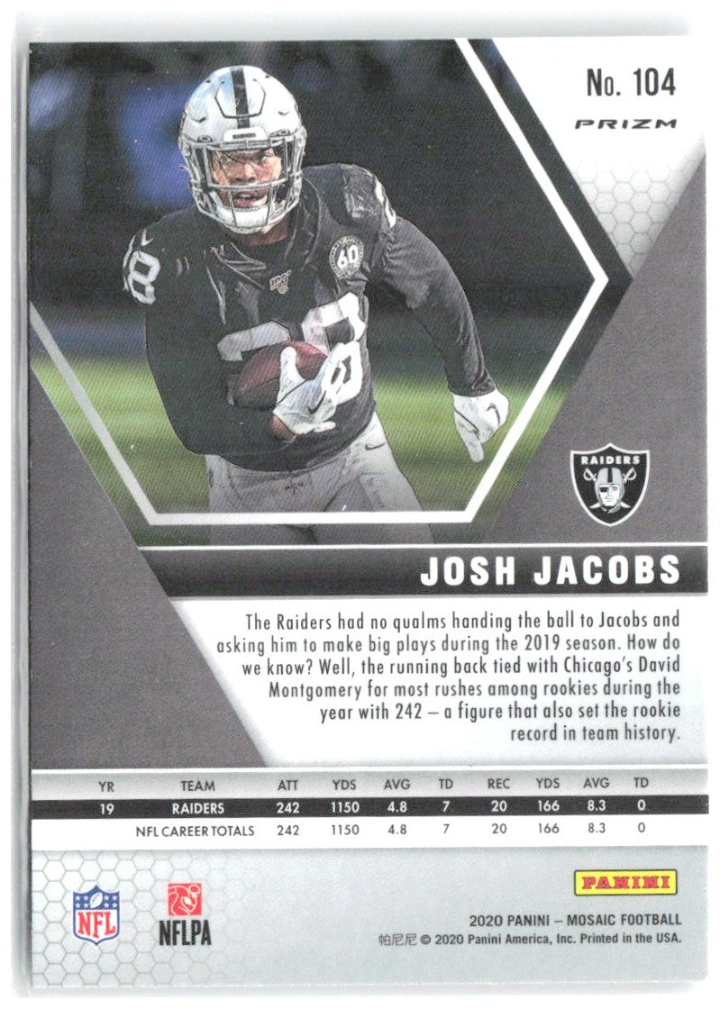 Josh Jacobs Panini Mosaic - Prizm Silver 104 2020 Las Vegas Raiders