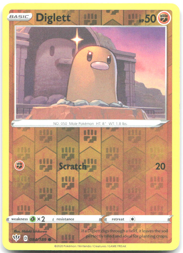 Diglett Reverse Holo Common SWSH03 Darkness Ablaze 084/189 NM Hideki Ishikawa