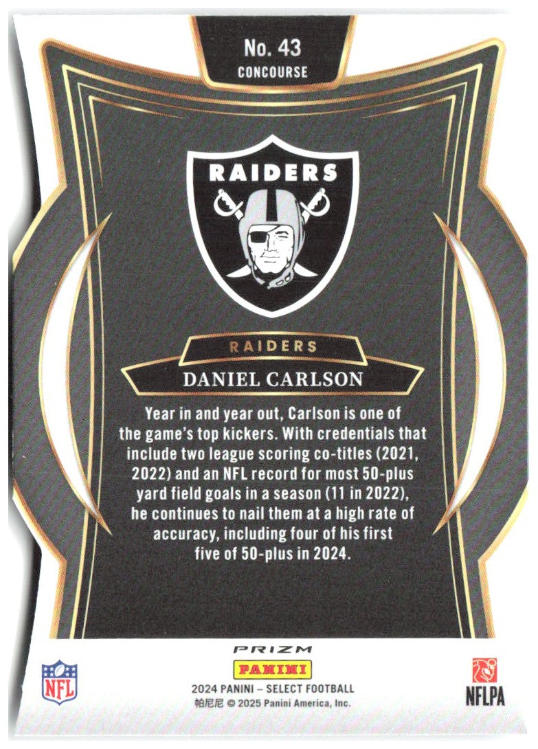 Daniel Carlson Panini Select - Silver Prizm Die Cut 43 2024 Las Vegas Raiders