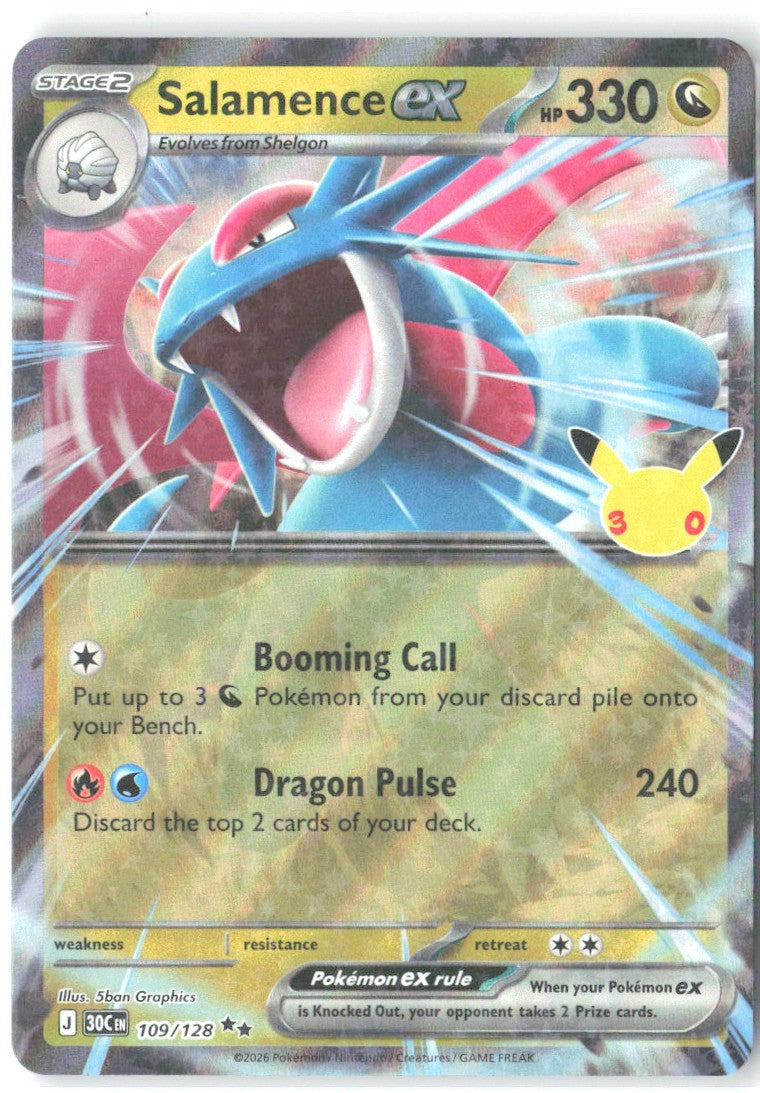 Salamence ex Holo Double Rare ME 30th Celebration 109/128 NM 5ban Graphics