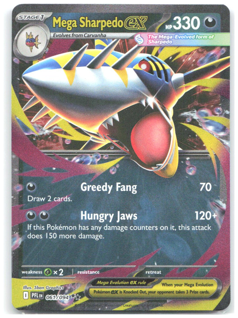 Mega Sharpedo ex Holo Double Rare Phantasmal Flames 061/094 NM 5ban Graphics