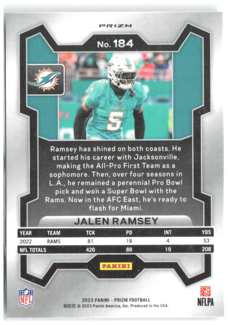 Jalen Ramsey Panini Prizm - Silver 184 2023 Miami Dolphins