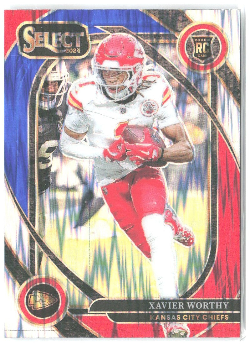 Xavier Worthy Panini Select - Red & Blue Prizm Shock 224 2024 Kansas City Chiefs
