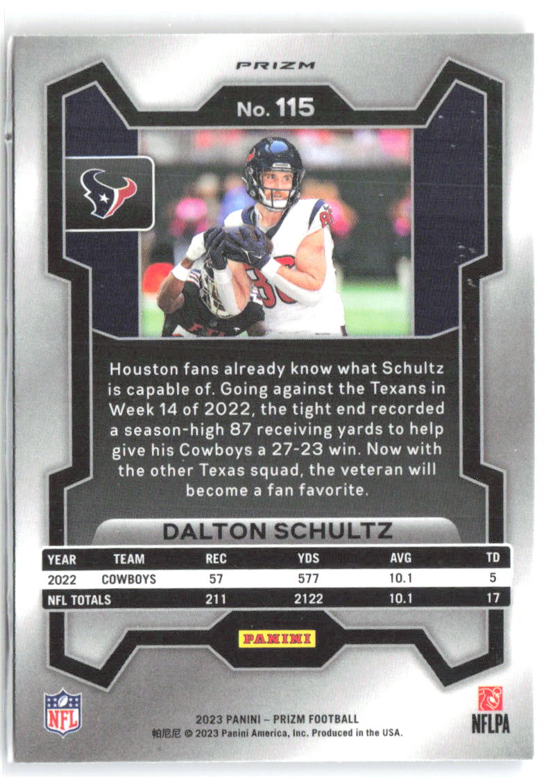 Dalton Schultz Panini Prizm - Red White and Blue 115 2023 Houston Texans
