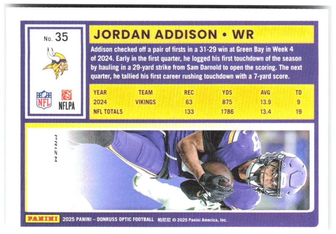 Jordan Addison Donruss Optic - Holo 35 2025 Minnesota Vikings
