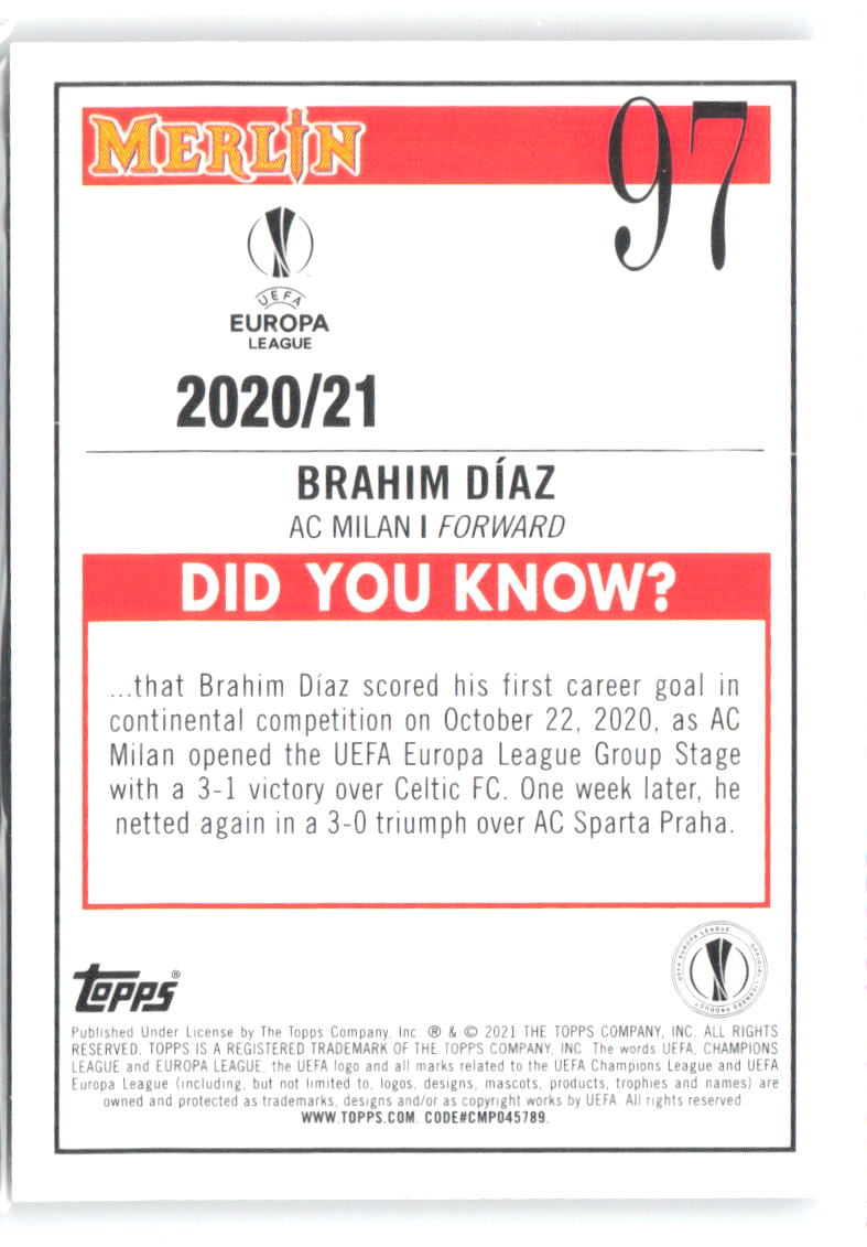 Brahim Diaz Merlin UEFA Champions League 97 2020-21 A.C. Milan RC