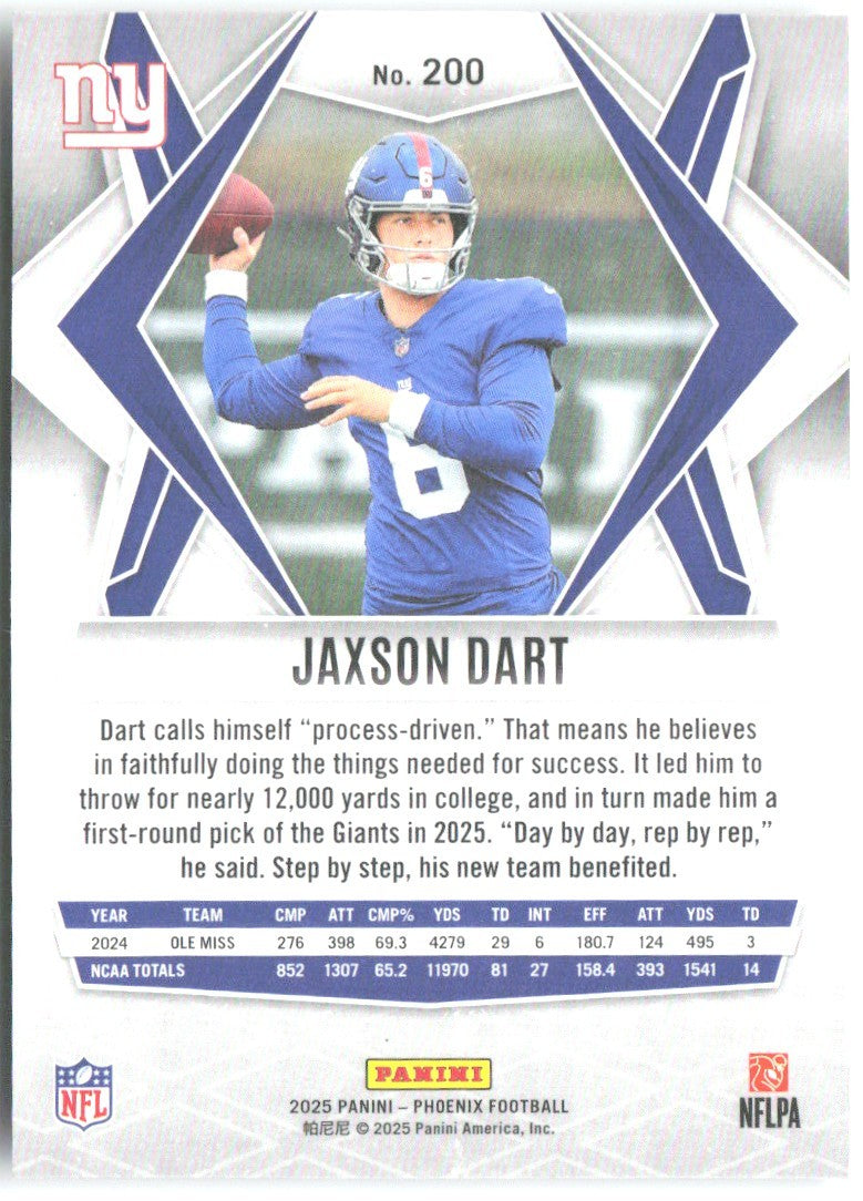 Jaxson Dart Panini Phoenix 200 2025 New York Giants RC
