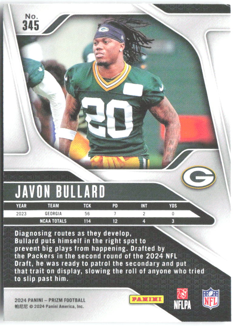 Javon Bullard Panini Prizm 345 2024 Green Bay Packers RC