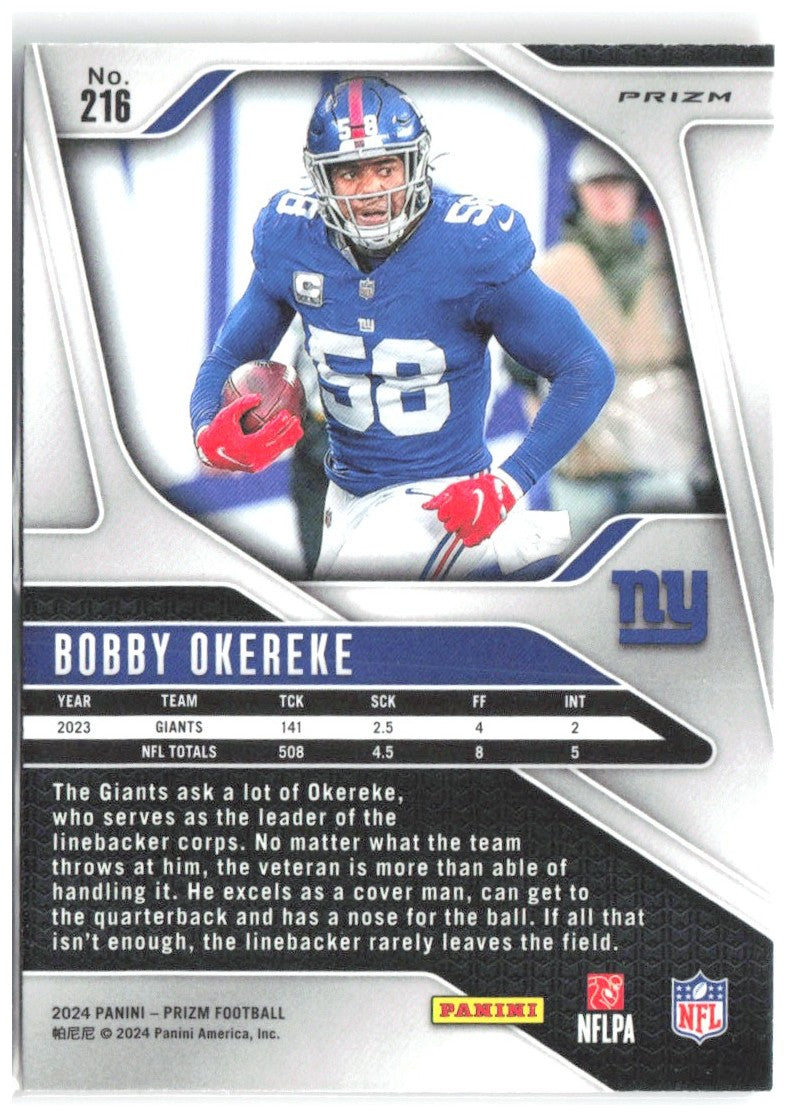 Bobby Okereke Panini Prizm - Disco 216 2024 New York Giants