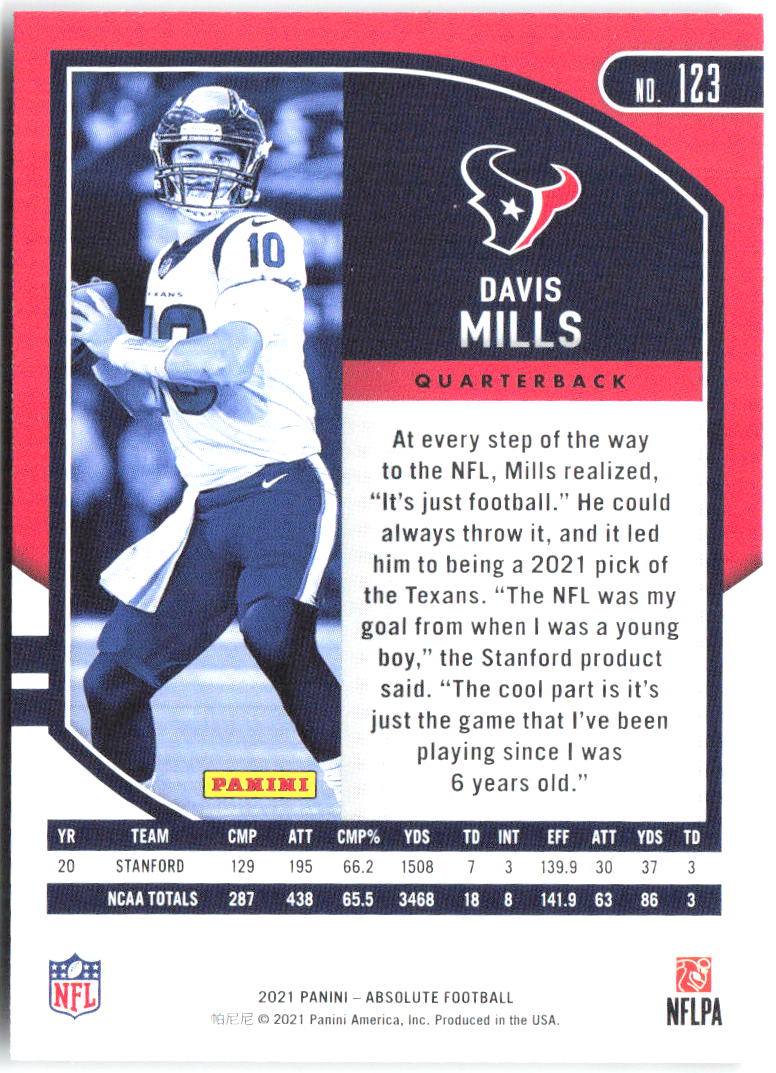 Davis Mills Panini Absolute - Retail 123 2021 Houston Texans RC
