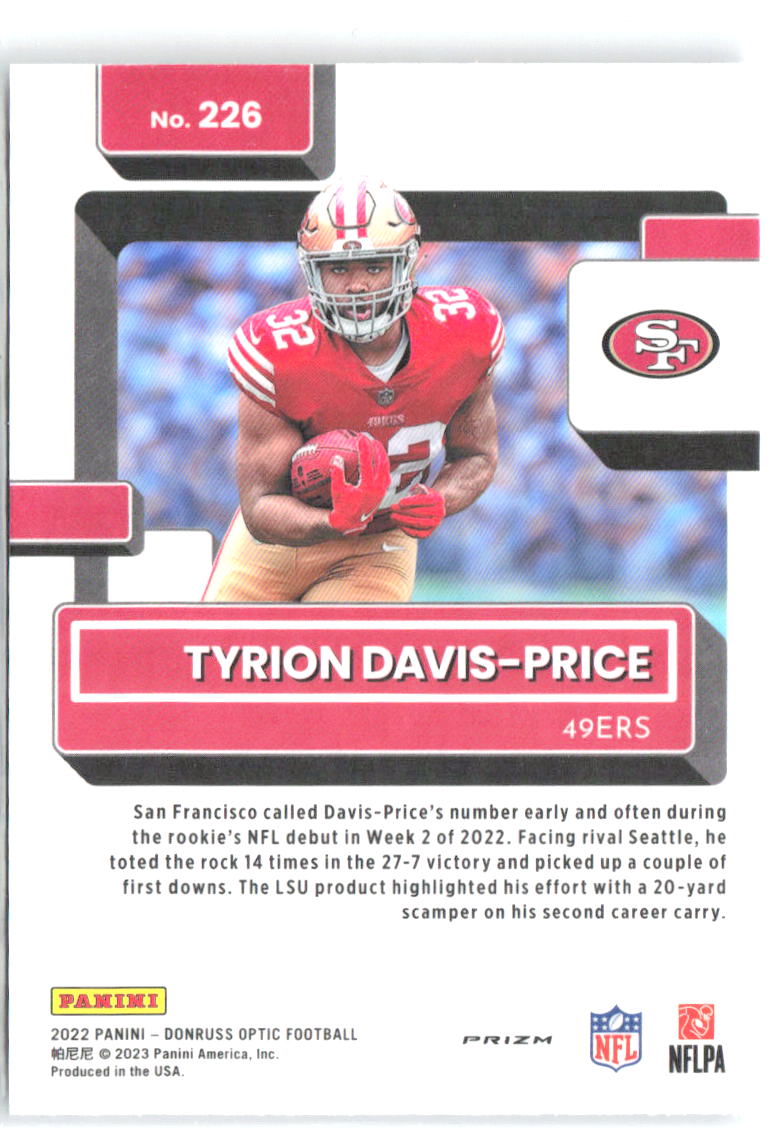 Tyrion Davis-Price Donruss Optic - Stars 226 2022 San Francisco 49ers