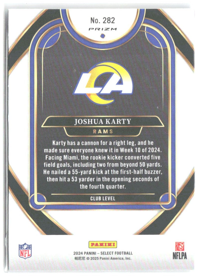 Joshua Karty Panini Select - Red & Yellow Prizm Shock 282 2024 Los Angeles Rams