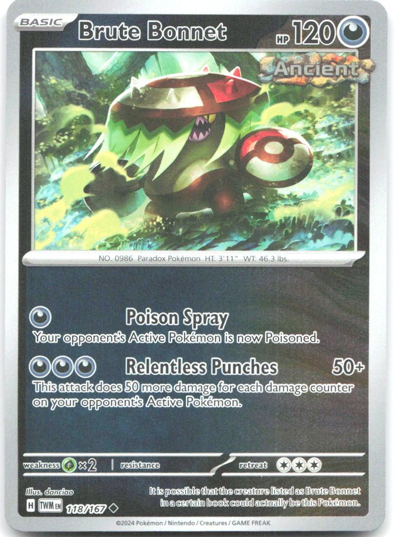 Brute Bonnet Reverse Holo Uncommon SV06: Twilight Masquerade 118/167 NM donciao