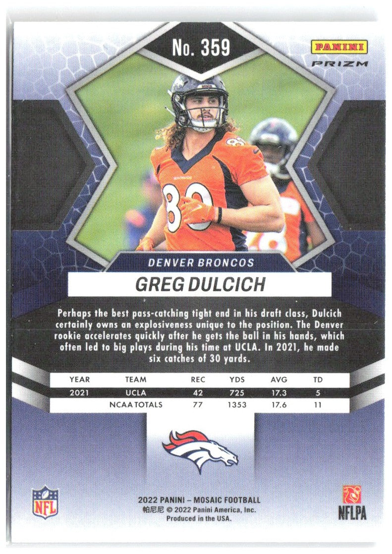Greg Dulcich Panini Mosaic - Mosaic Reactive Orange 359 2022 Denver Broncos