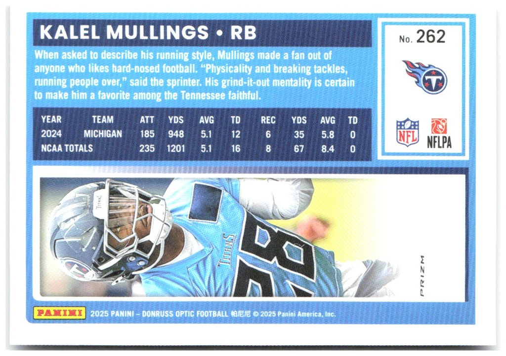 Kalel Mullings Donruss Optic - Purple Shock 262 2025 Tennessee Titans