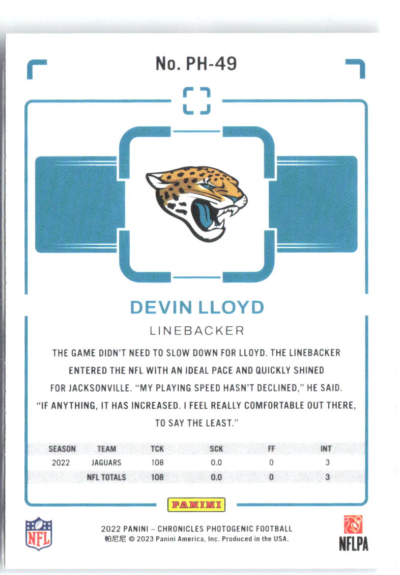 Devin Lloyd Panini Chronicles - Photogenic PH-49 2022 Jacksonville Jaguars