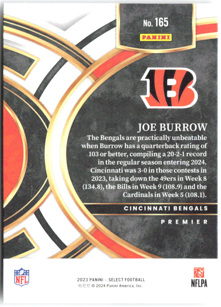 Joe Burrow Panini Select 165 2023 Cincinnati Bengals
