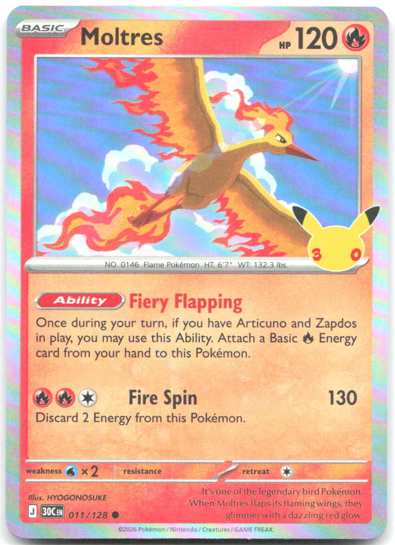 Moltres Holo Common ME 30th Celebration 011/128 NM HYOGONOSUKE