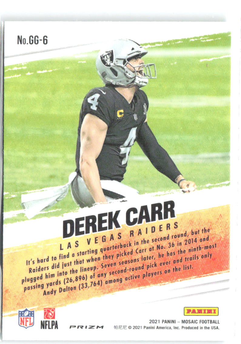 Derek Carr Panini Mosaic - Got Game? Mosaic Green GG-6 2021 Las Vegas Raiders