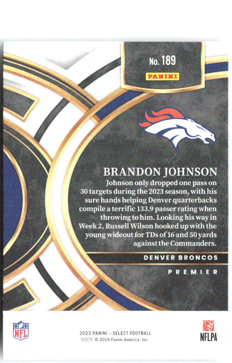 Brandon Johnson Panini Select 189 2023 Denver Broncos
