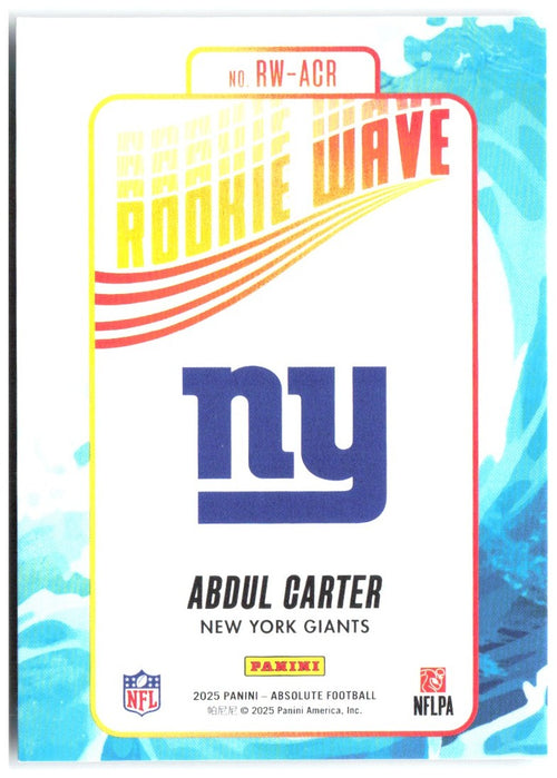 Abdul Carter Panini Absolute - Rookie Wave RW-ACR 2025 New York Giants