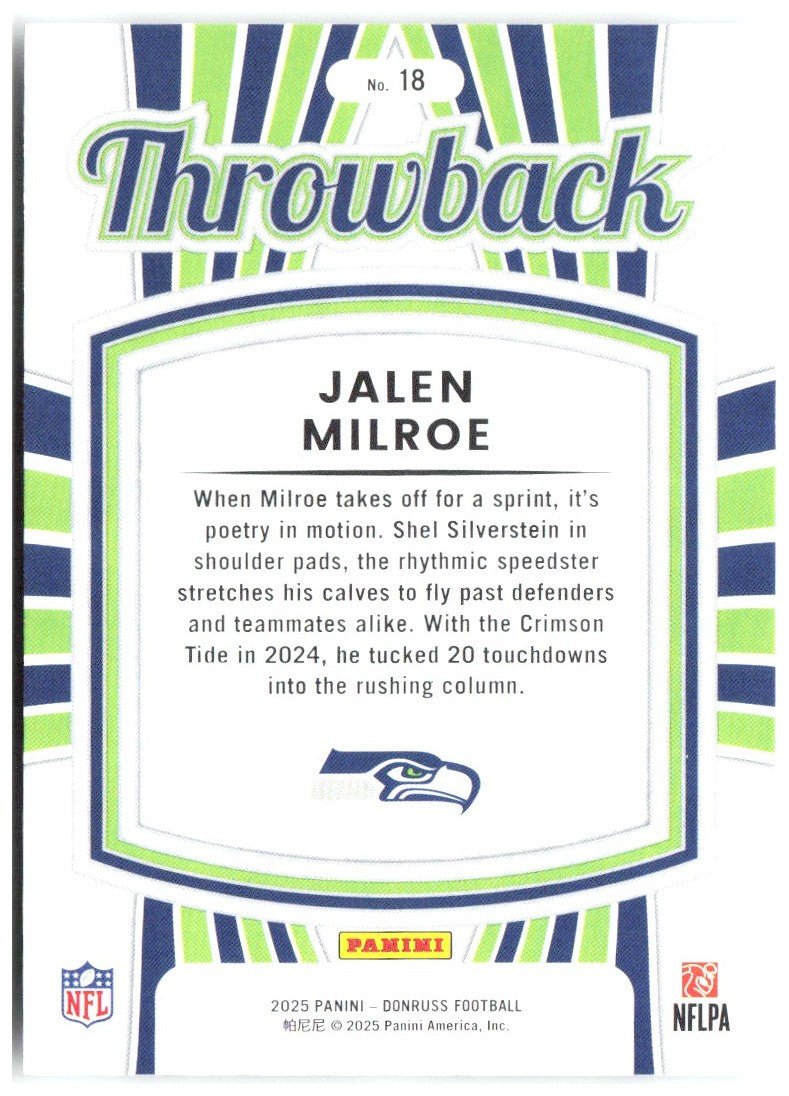 Jalen Milroe Donruss - Rated Rookies Throwback 18 2025 Seattle Seahawks