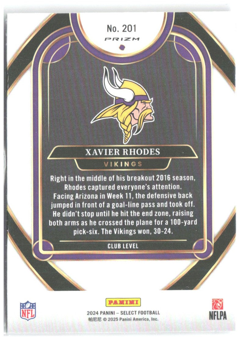 Xavier Rhodes Panini Select Red & Yellow Prizm Shock 201 2024 Minnesota Vikings