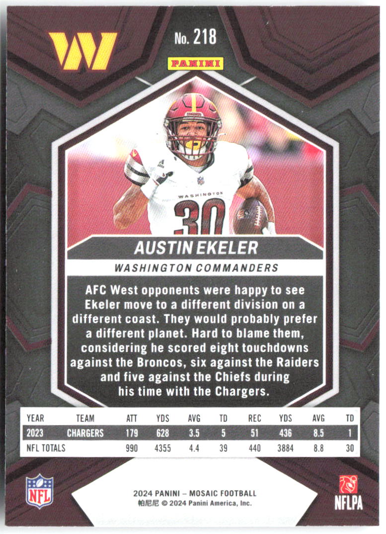 Austin Ekeler Panini Mosaic 218 2024 Washington Commanders
