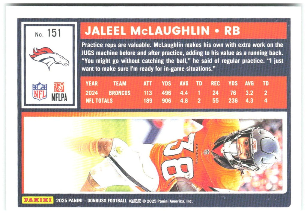 Jaleel McLaughlin Donruss - Press Proofs Green 151 2025 Denver Broncos