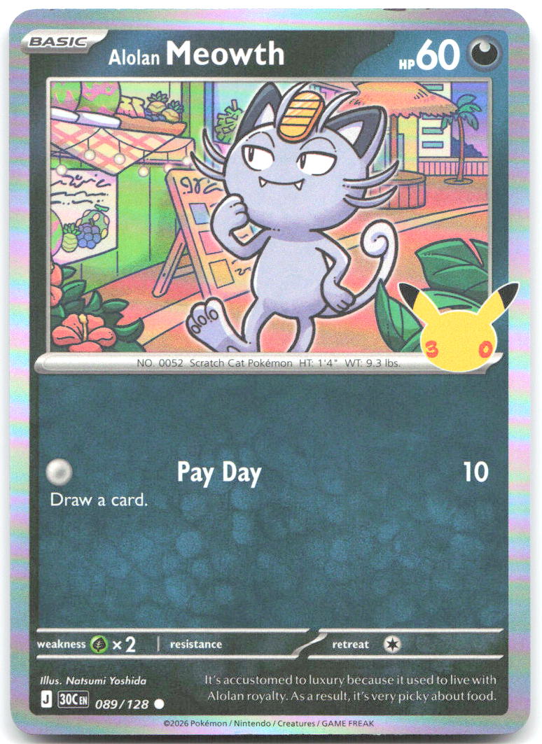 Alolan Meowth Holo Common ME 30th Celebration 089/128 NM Natsumi Yoshida