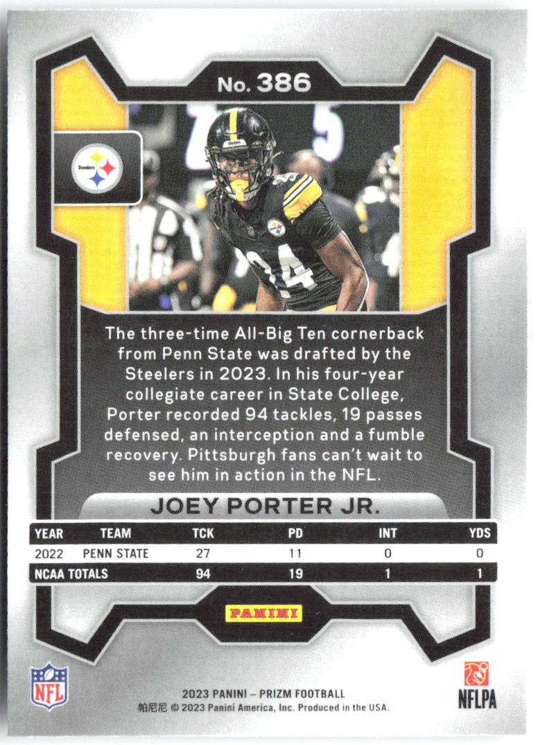 Joey Porter Jr. Panini Prizm 386 2023 Pittsburgh Steelers RC