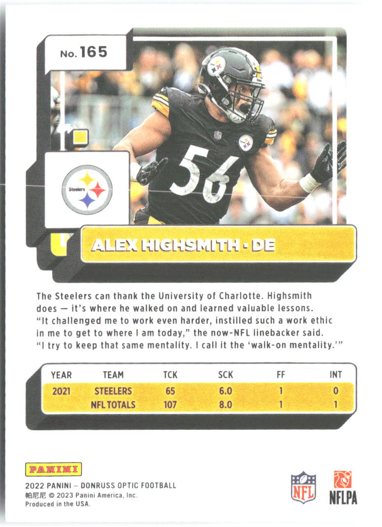 Alex Highsmith Donruss Optic 165 2022 Pittsburgh Steelers