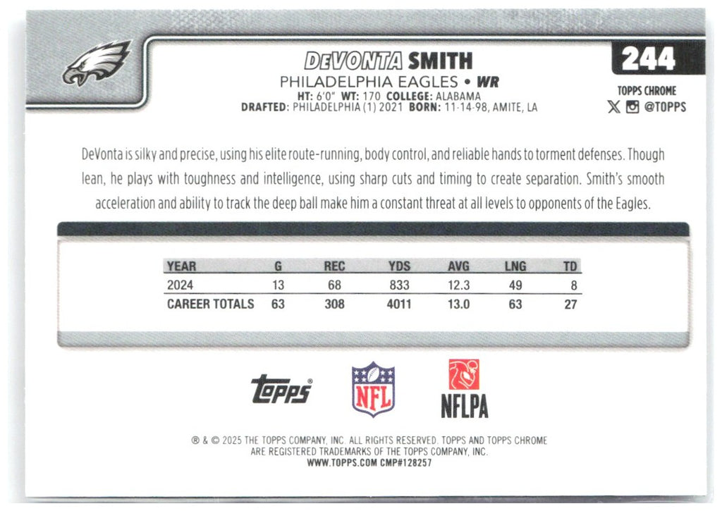 DeVonta Smith Topps Chrome - Prism Refractor 244 2025 Philadelphia Eagles