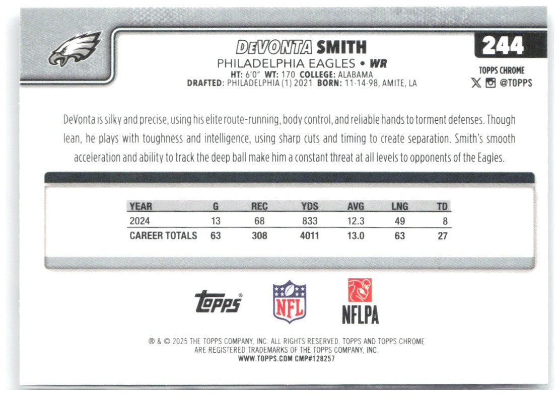 DeVonta Smith Topps Chrome - Prism Refractor 244 2025 Philadelphia Eagles