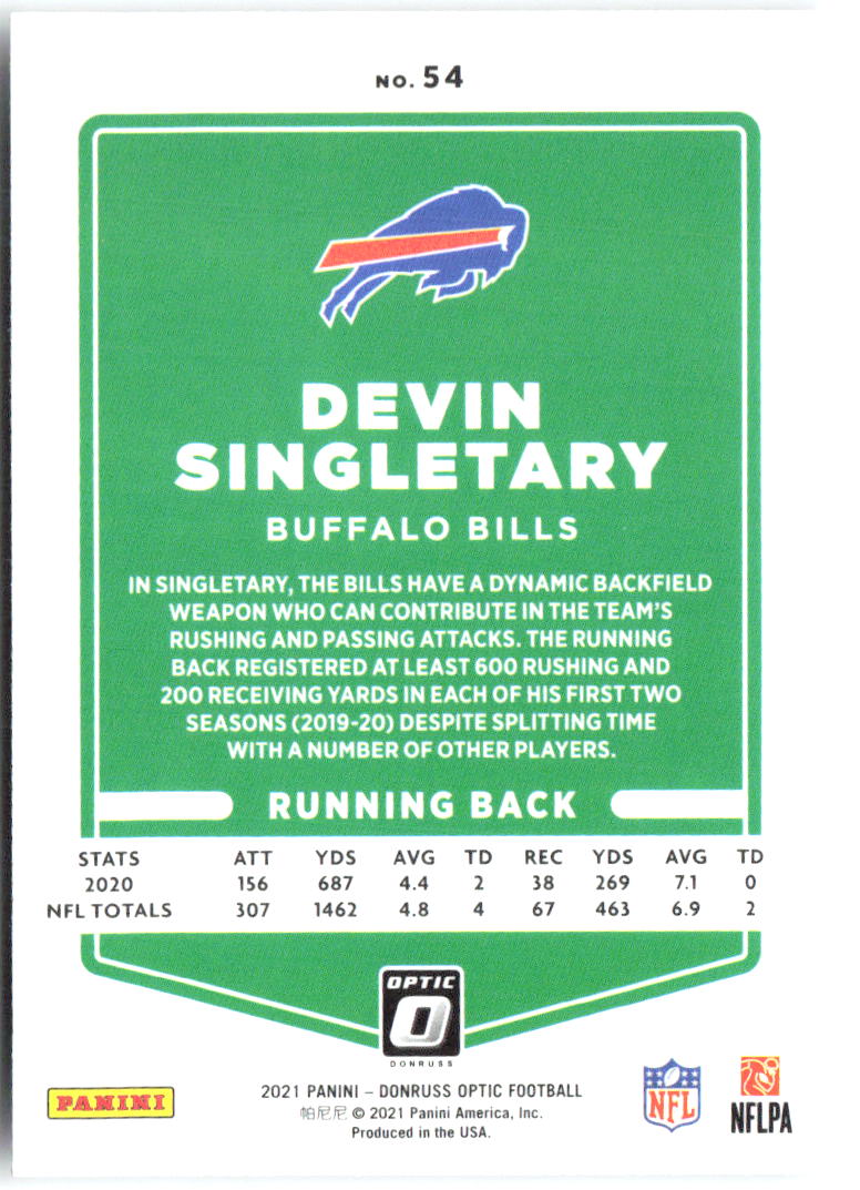 Devin Singletary Donruss Optic 54 2021 Buffalo Bills