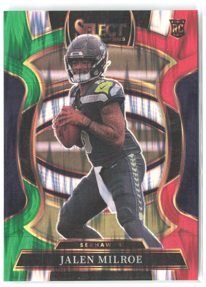 Jalen Milroe Panini Select - Green and Red Prizm Shock 14 2025 Seattle Seahawks