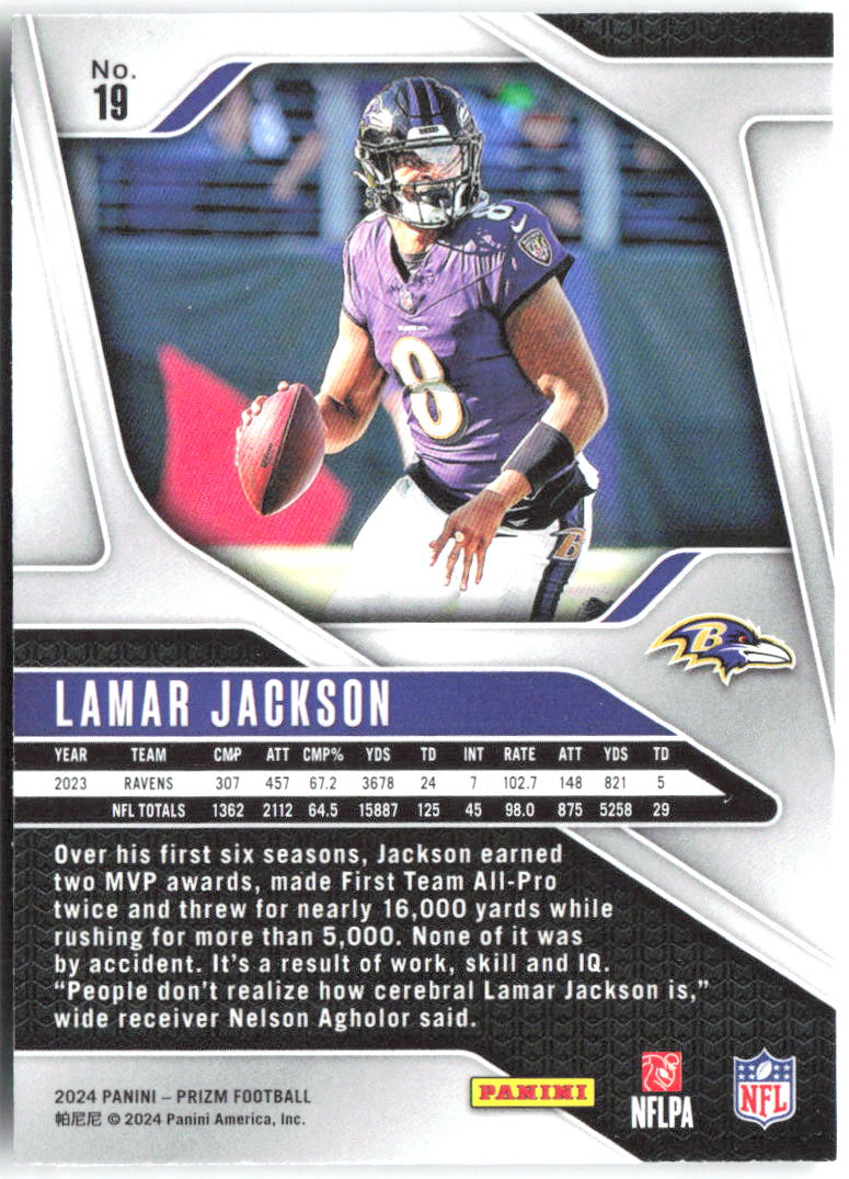 Lamar Jackson Panini Prizm 19 2024 Baltimore Ravens