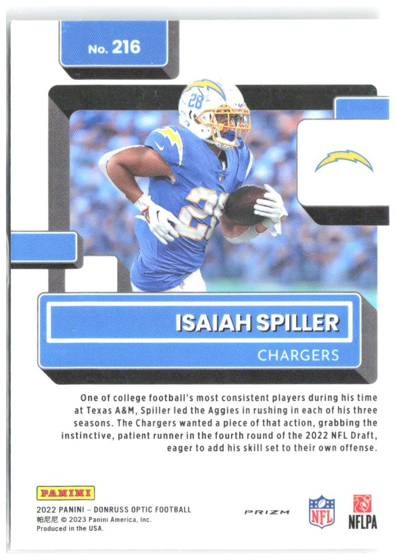 Isaiah Spiller Donruss Optic - Holo 216 2022 Los Angeles Chargers