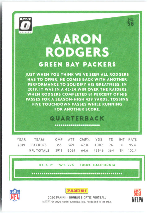 Aaron Rodgers Donruss Optic 38 2020 Green Bay Packers